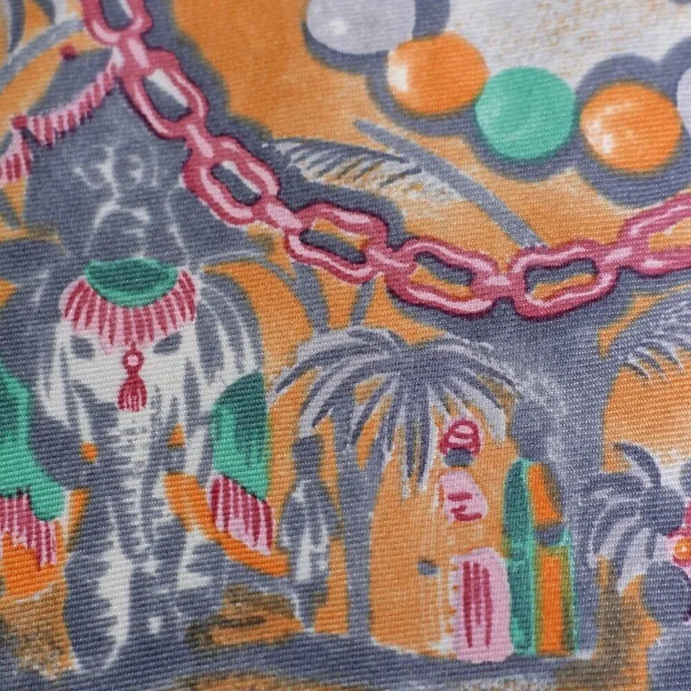 Laura Biagiotti Abstact‎ Jungle Print Orange Gray Short Wide Silk Tie